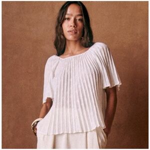 SÉZANE Romy Embroidered Pleated Blouse, Ecru, FR36/US4